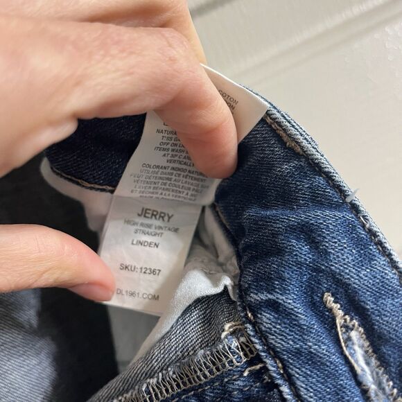 DL1961 Wom Jeans Sz27 Jerry High Rise Straight Linden Distressed Raw Hem Stretch - Picture 10 of 12